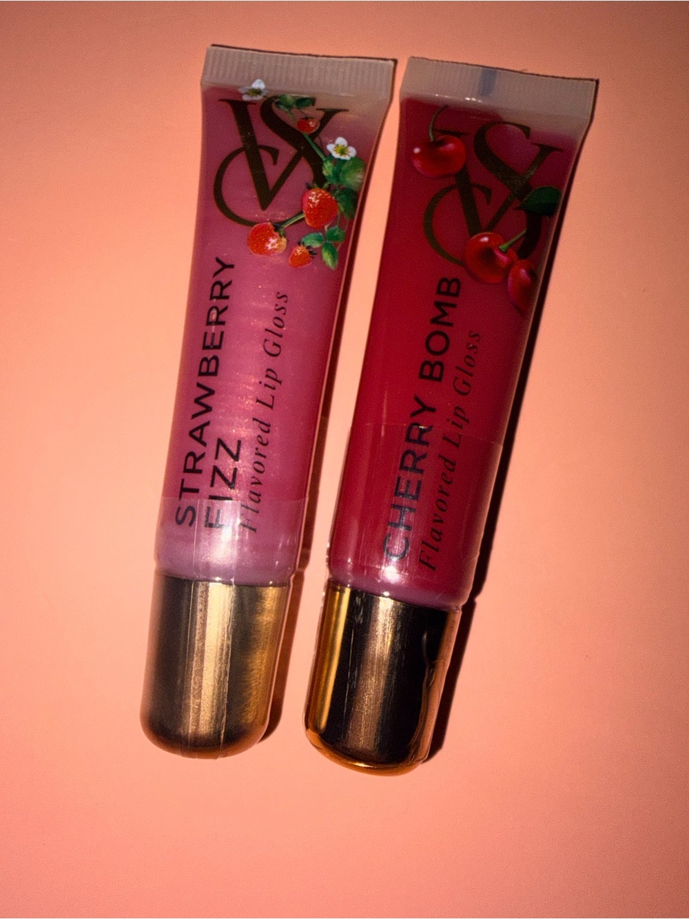 Victoria's Secret Pink & Deep Pink Strawberry Fizz + Cherry Bomb Lip Gloss Duo